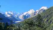 Montée : Passo del Bernina depuis Samedan, Commentaire : Vue éblouissante sur le glacier du Morteratsch, au-dessus de Pontresina. 